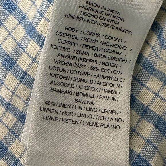 Double RL Ralph Lauren Short Sleeve Blue & White Check Linen Blend Size Large - Picture 11 of 15